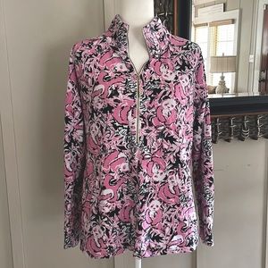 Lilly Pulitzer Hibiscus Pink Hangin With My Boo Half Zip Skipper Popover Size L